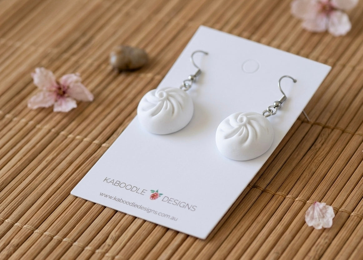 Dumpling Bao Pork Bun Yum Cha Dangle Earrings