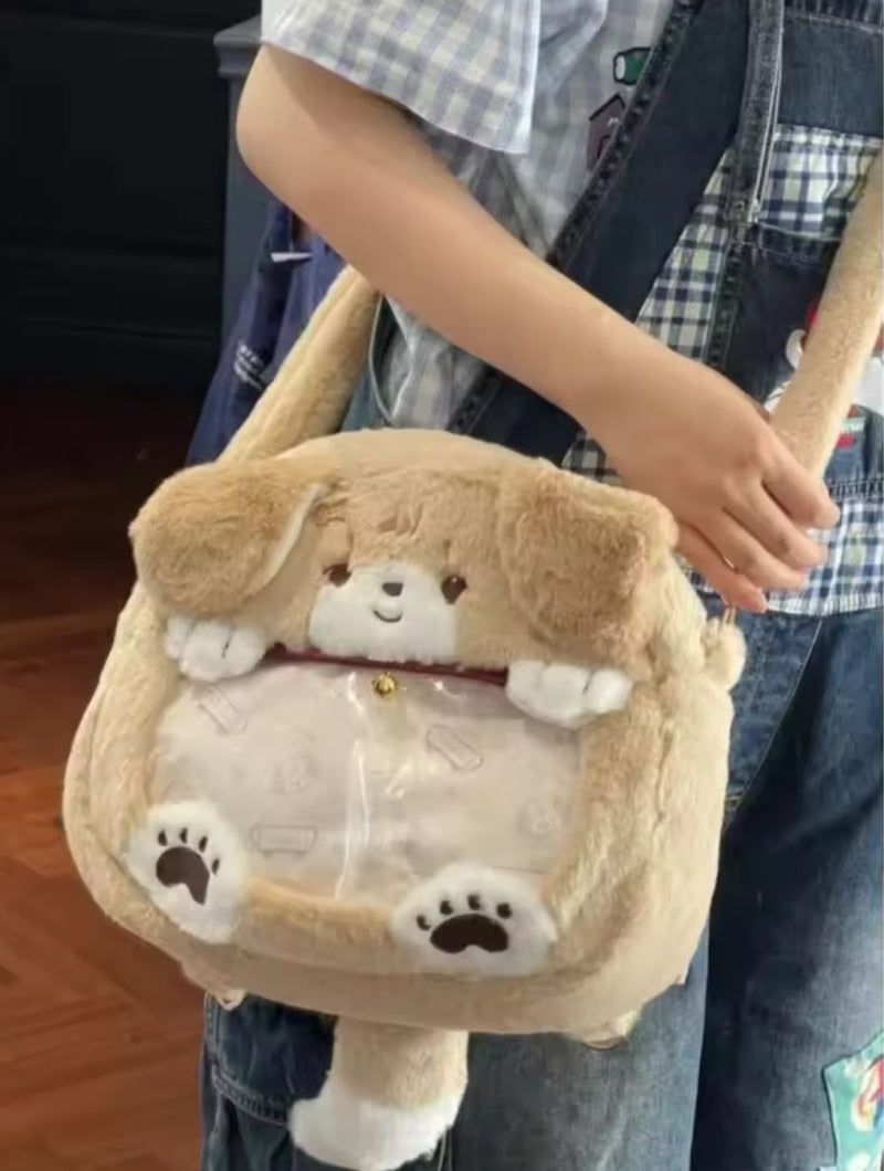 Plush Dog Crossbody and Backpack Detachable Strap