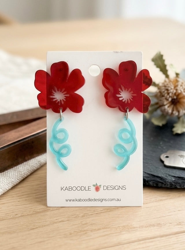 Red Flower Stud Earrings