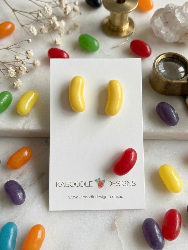Jellybean Candy Lolly Novelty Fun Stud Earrings - yellow