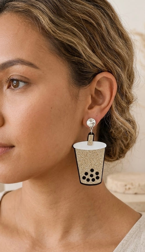 Bubble Tea Earrings - Acrylic Glitter Dangle Drops