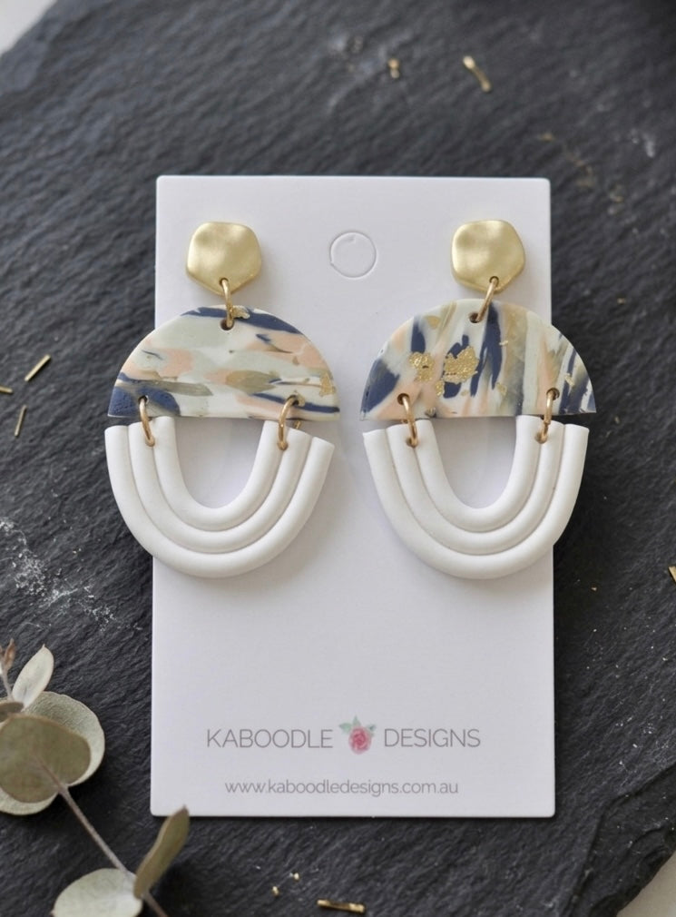 Clay Geometric Shapes and Patterns Rainbow Gold Foil Drop Dangle Earrings