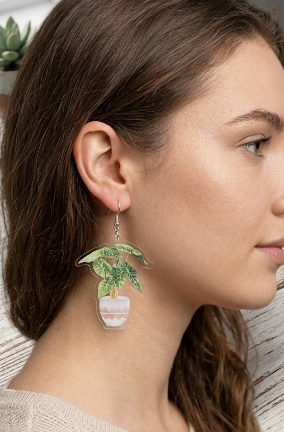 Acrylic Crazy Pot Plant Drop Dangle Earrings