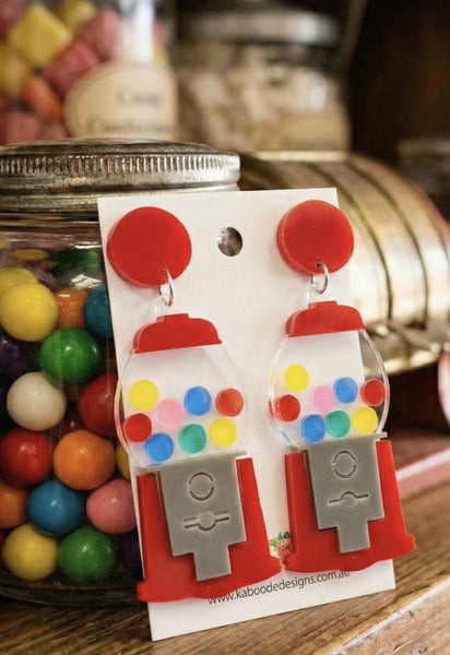 Acrylic Candy Gumball Machine Drop Dangle Earrings