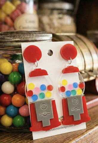 Acrylic Candy Gumball Machine Drop Dangle Earrings