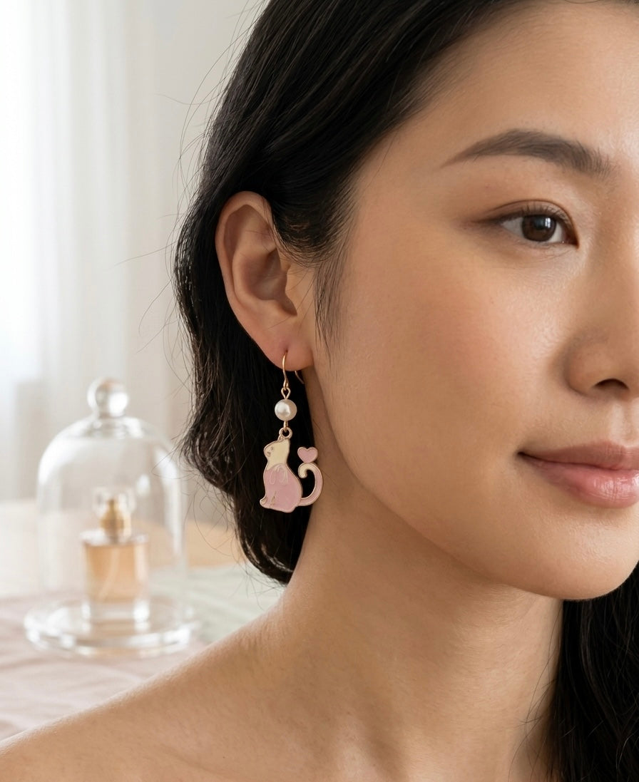 Cat Kitten Star Moon Novelty Fun Drop Dangle Earrings