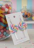 Colourful Clay Swirl Lollipop Candy Novelty Fun Drop Dangle Earrings