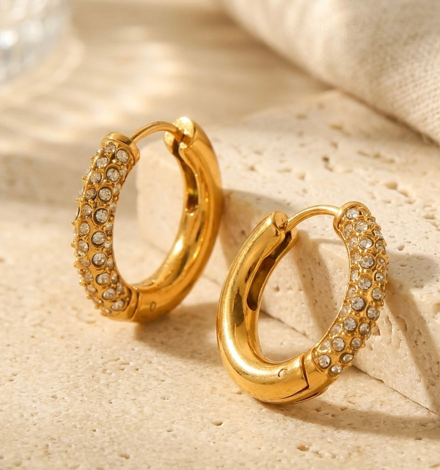 Stainless Steel 18k Cubic Zirconia Hoop Earrings