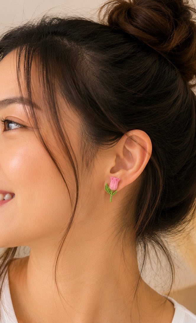 Tulip Earrings - Pink Flower Studs