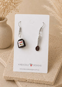 Nutella Earrings - Chocolate Sauce Sandwich Spread Spoon Novelty Fun Drop Dangle