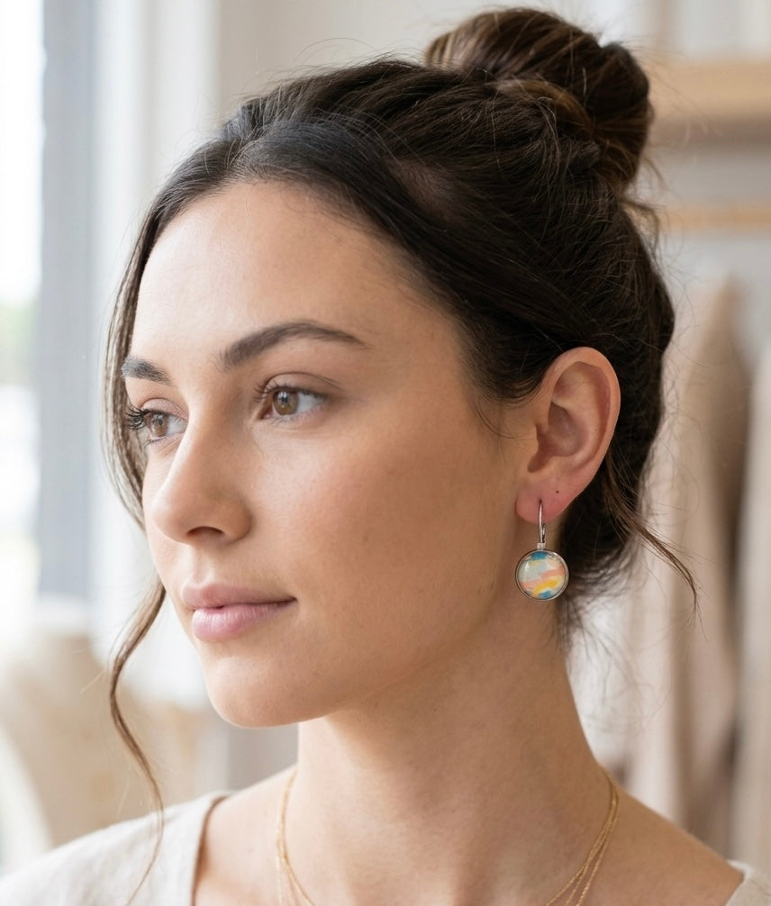 Handmade Round Clip Leverback Dangle Earrings