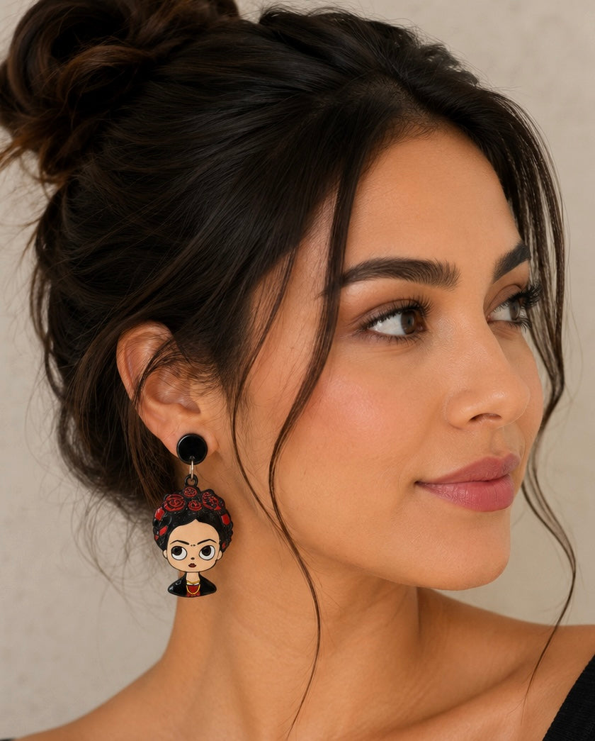 Frida Kahlo Enamel Drop Dangle Earrings