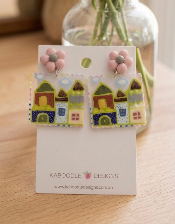 Acrylic Art House Drop Dangle Earrings