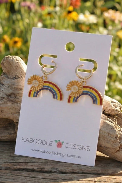 Rainbow Sunflower Happy Sunshine Drop Dangle Earrings