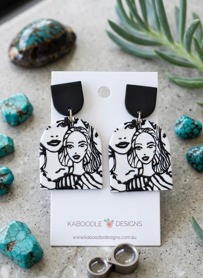 Geometric Girls Faces Statement Drop Dangle Earrings read