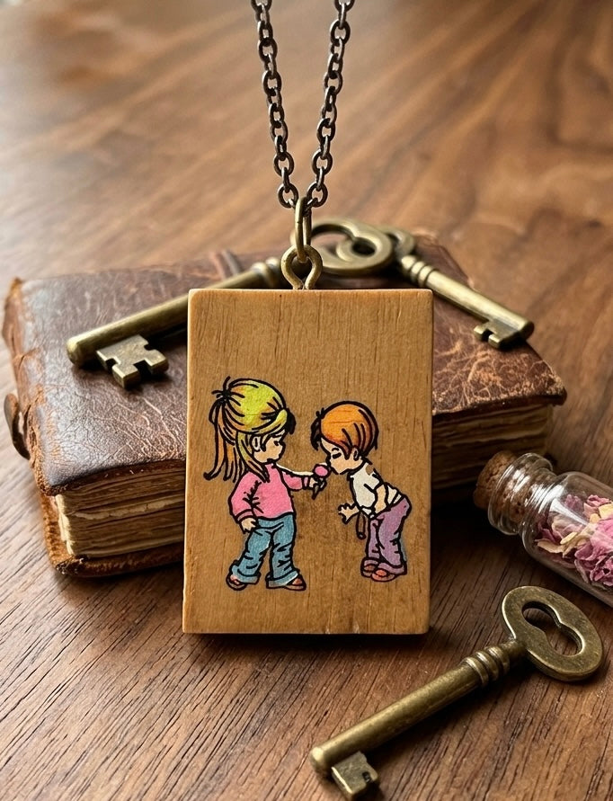 Wooden Vintage Moppet Necklace - Love is Giving - Rare Find