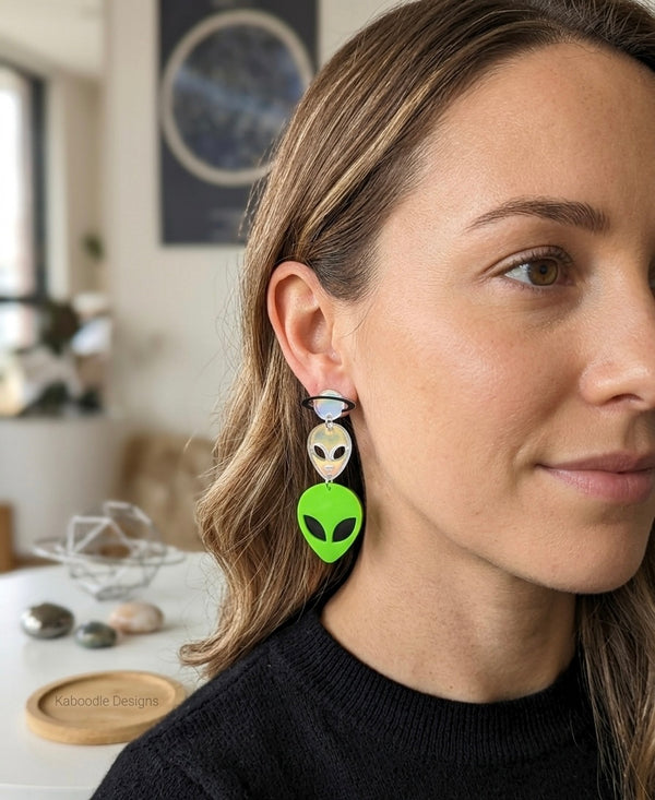 Acrylic Alien Invasion Saturn Drop Dangle Earrings