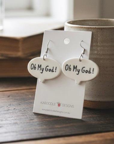 Acrylic Oh My God! Speech Bubble Dangle Drop Earrings