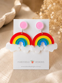 Rainbow Cloud Drop Earrings - Statement Earrings