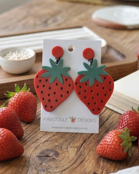 Acrylic Perspex Laser Cut Strawberry Drop Earrings