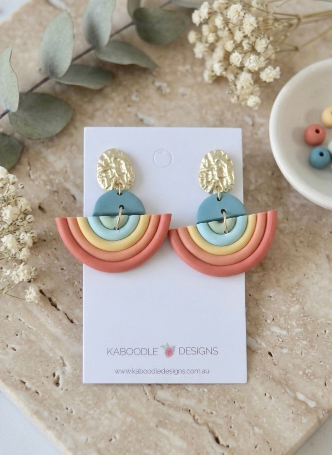 Clay Geometric Shapes and Patterns Rainbow Drop Dangle Earrings