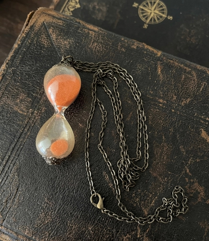 Steampunk Timer Hourglass Necklace in Orange