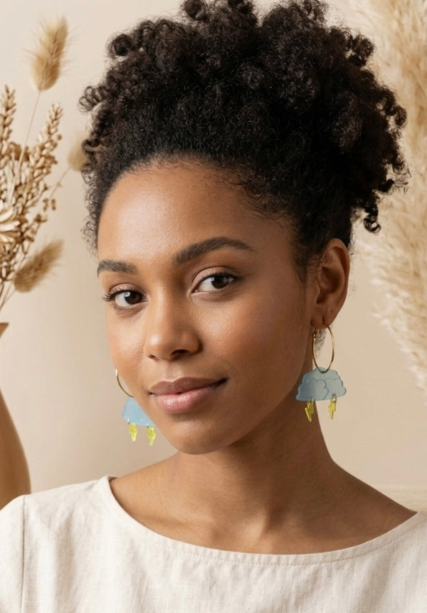 Cloud Lightning Earrings - Hoop Drop Dangles