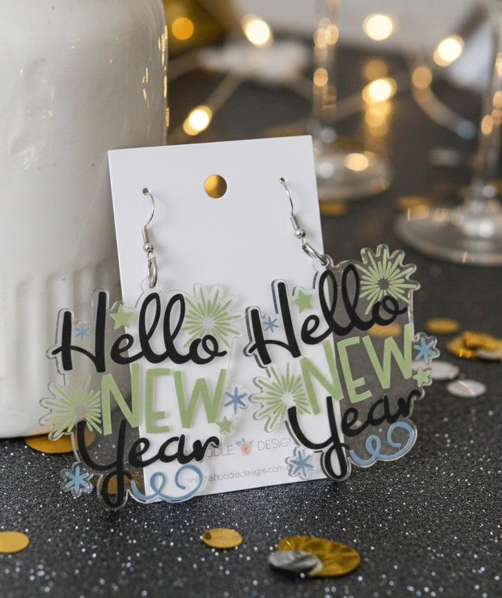 Acrylic Happy New Year Inspirational Drop Dangle Earrings