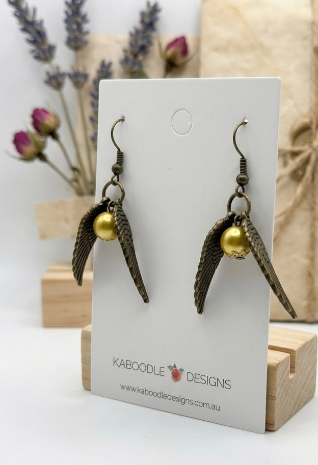 Harry Potter Inspired Golden Snitch Dangle Earrings
