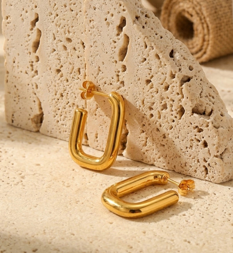 Stainless Steel 18k Gold Plating Hoop Drop Earrings
