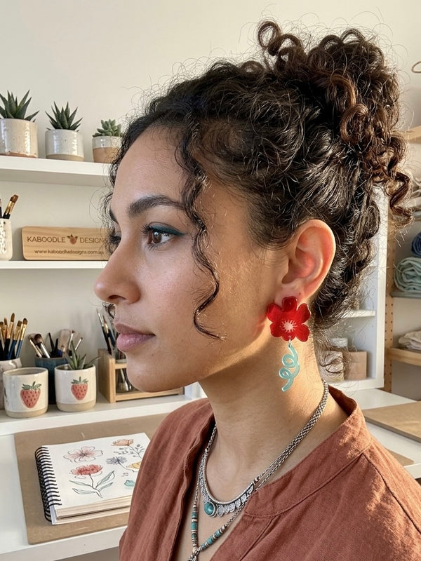 Red Flower Stud Earrings