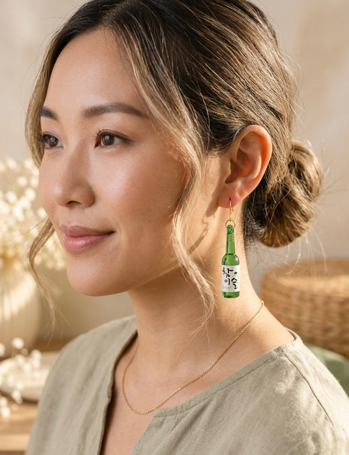 Korean Rice Wine Soju Drink kpop alcohol Novelty Fun Dangle Earrings