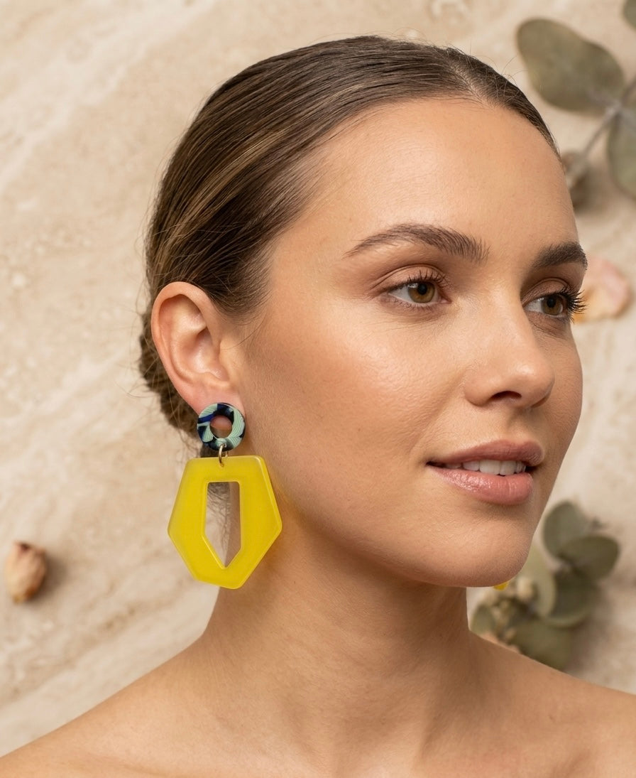 Acrylic Geometric Yellow Dangle Drop Earrings