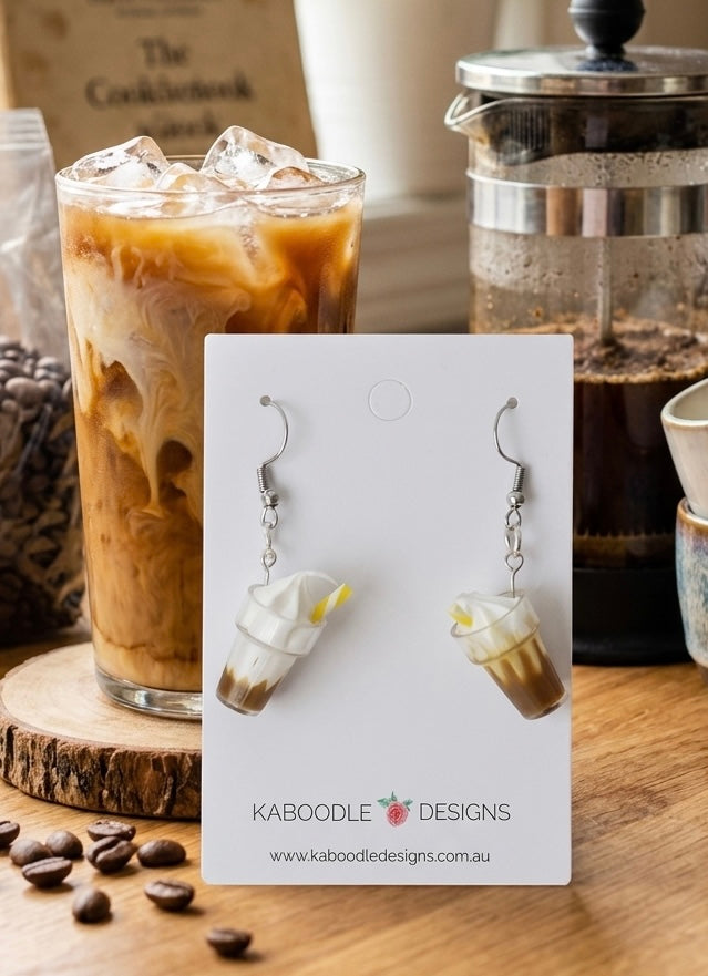 Iced Coffee Cappuccino Chocolate Mocha Milkshake Soda Novelty Fun Drop Dangle Earrings
