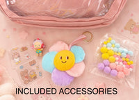 Multi Pocket Kawaii Cute Backpack with Accessories - Pink