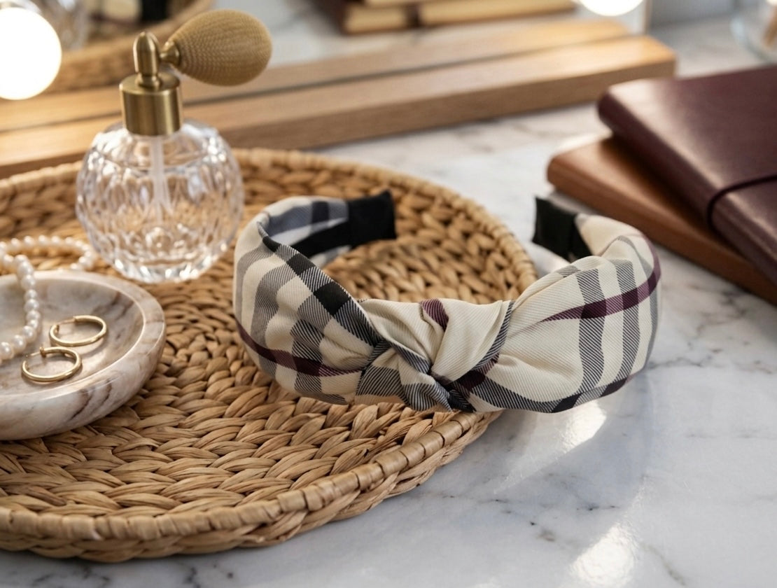 Fabric Knotted Headband - Checkered Lines