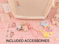 Multi Pocket Kawaii Cute Backpack with Accessories - Beige