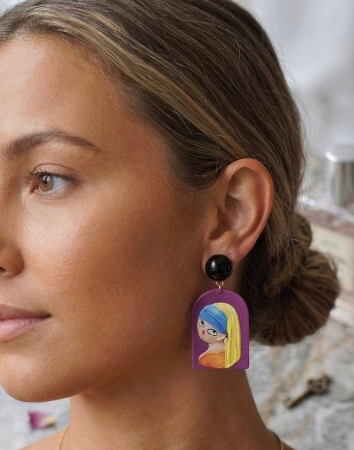 Novelty Van Gogh Girl With A Pearl Earring Inspired Dangle Earrings
