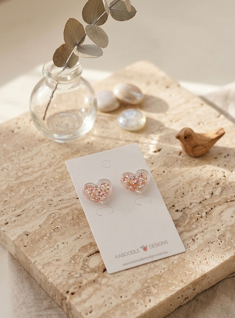 Glitter Heart Stud Earrings