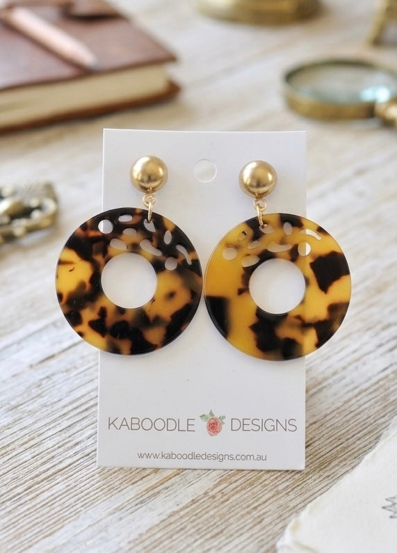 Acrylic Perspex Leopard Print Circle Dangle Drop Earrings
