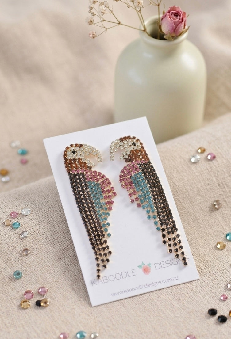 Rhineston Jewelled Parrot Stud Drop Earrings