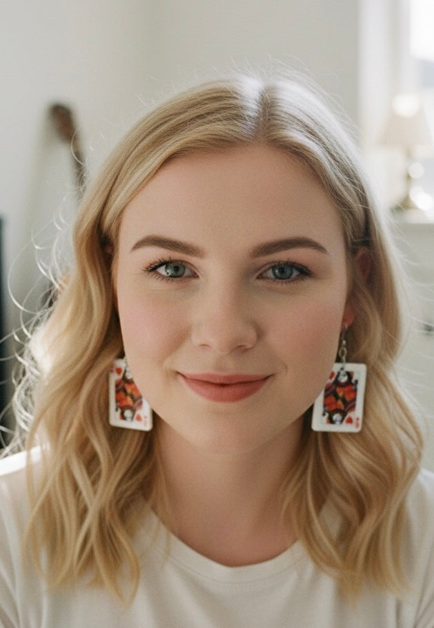 Joker and The Queen Playing Cards Novelty Dangle Drop Earrings