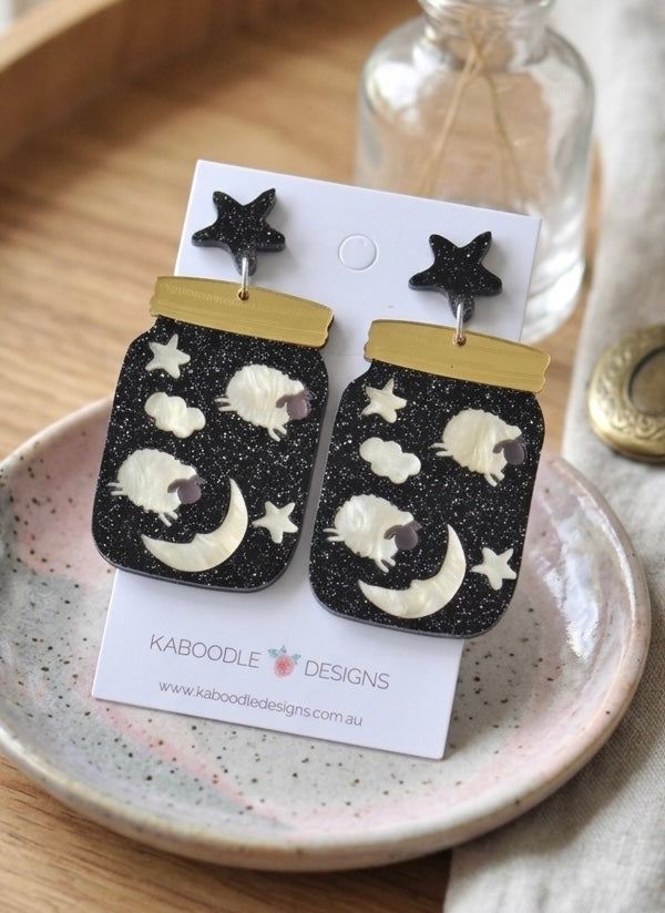 Counting Sheep Night Star Moon In A Jar Dream Drop Dangle Earrings