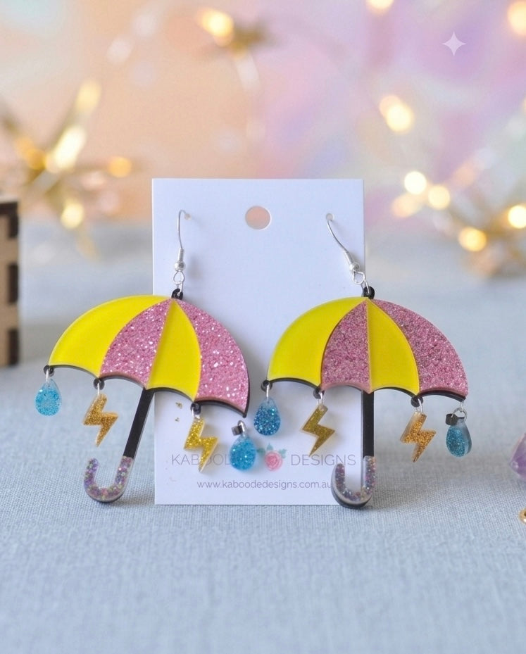 Umbrella Raindrop Lightning Bolt Dangle Earrings