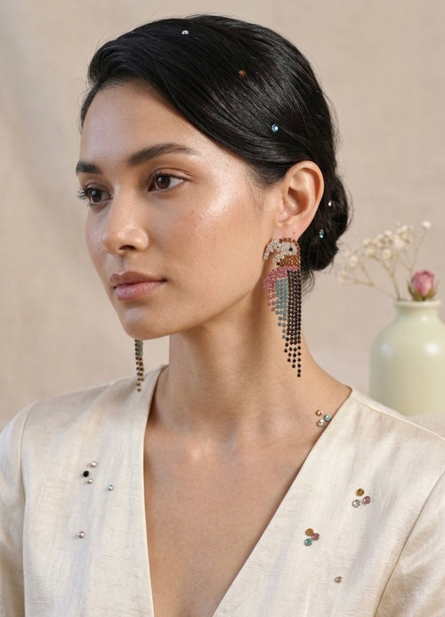 Rhineston Jewelled Parrot Stud Drop Earrings