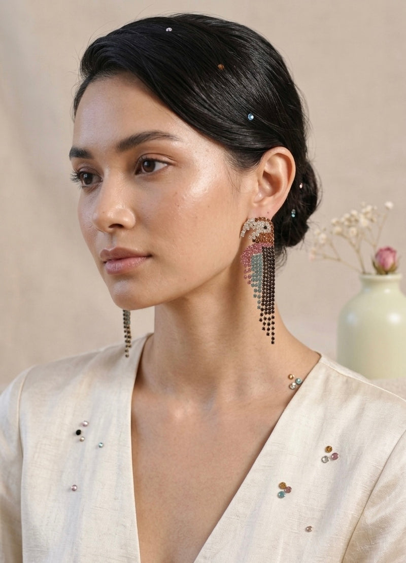 Rhineston Jewelled Parrot Stud Drop Earrings