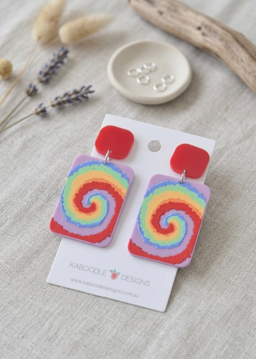 Acrylic Art Rainbow Swirl Drop Dangle Earrings