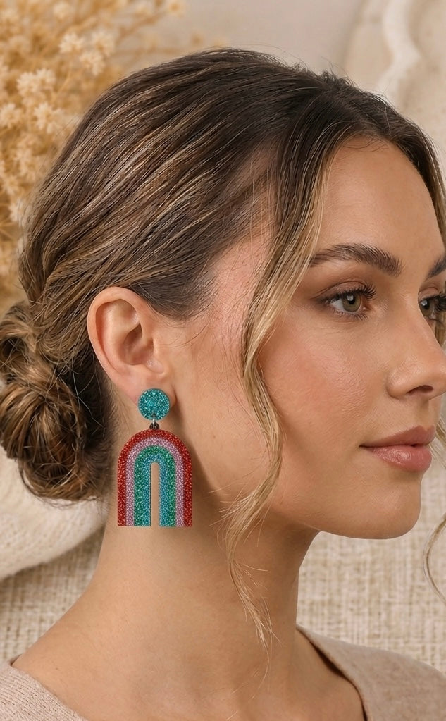 Glitter Rainbow Arch Dangle Earrings