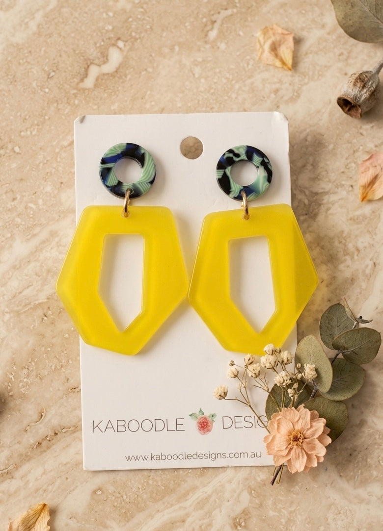 Acrylic Geometric Yellow Dangle Drop Earrings