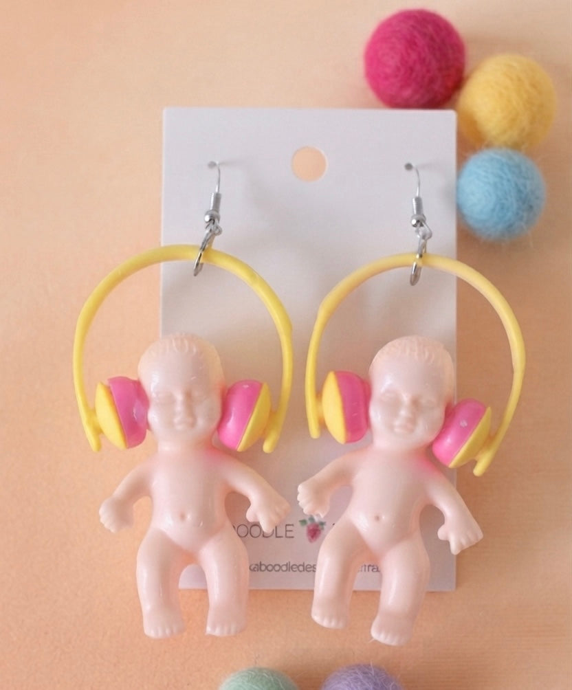 DJ Baby Doll Earrings - Headphone Drop Dangles